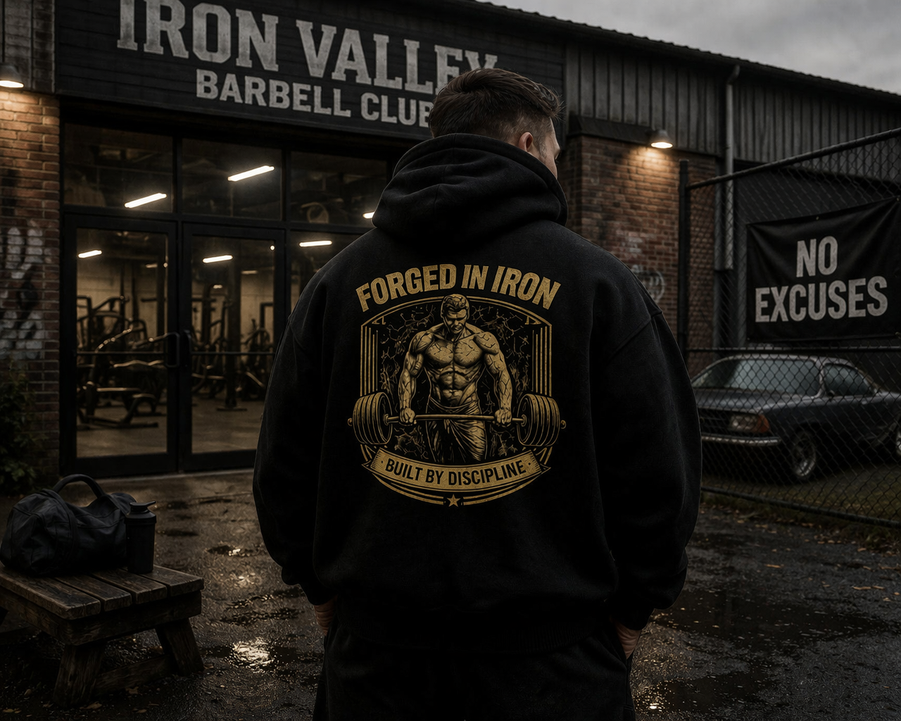 FORGED IN IRON Oversized Hoodie Herren | Oldschool Gymwear